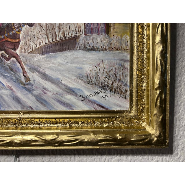 Textile 1990 Artist V.Vasilyev Oil Painting on Canvas Genre Scene "Festival Maslenitsa" For Sale - Image 7 of 10