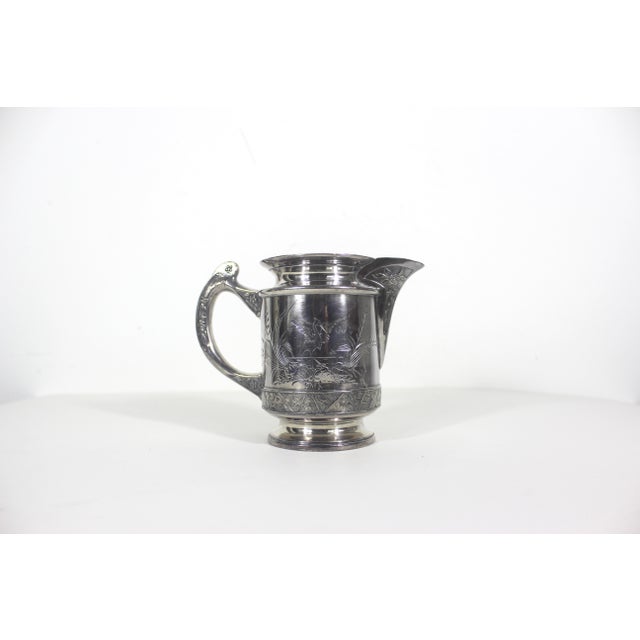 Antique Quadruple Silver Plate Pitcher Creamer Vase Hartford Etched Bird For Sale - Image 9 of 16