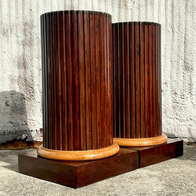 Sienna Vintage Boho Fluted Column Pedestals - a Pair For Sale - Image 8 of 9
