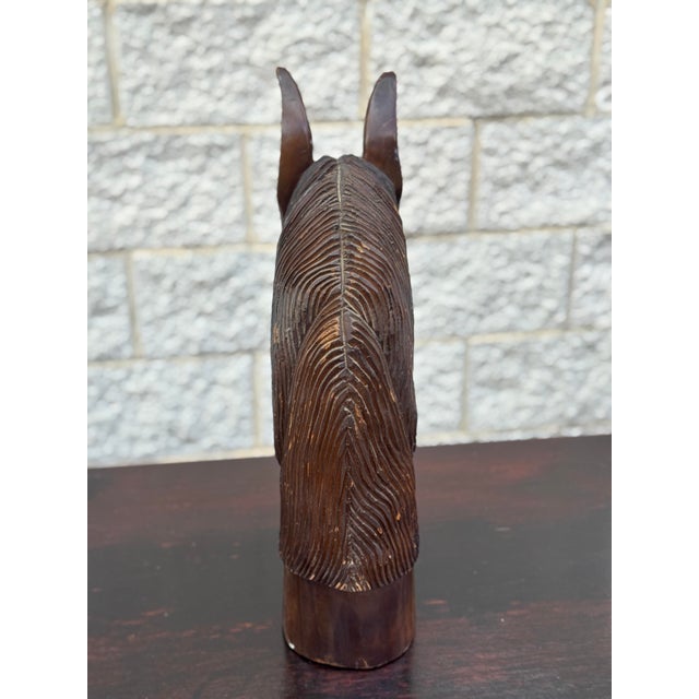 Mid 20th Century Mid 20th Century Large Hand-Carved Wood Horse Head Sculpture For Sale - Image 5 of 12