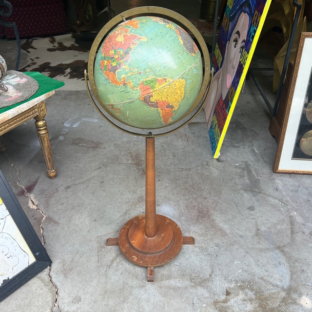 1970s Streamlined Designed Wooden MCM Standing Globe For Sale - Image 11 of 12