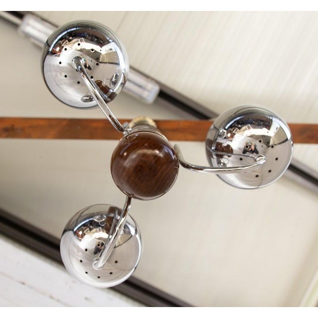 1960s Space Age Pendant Light in Wood and Steel, 1960s For Sale - Image 5 of 6