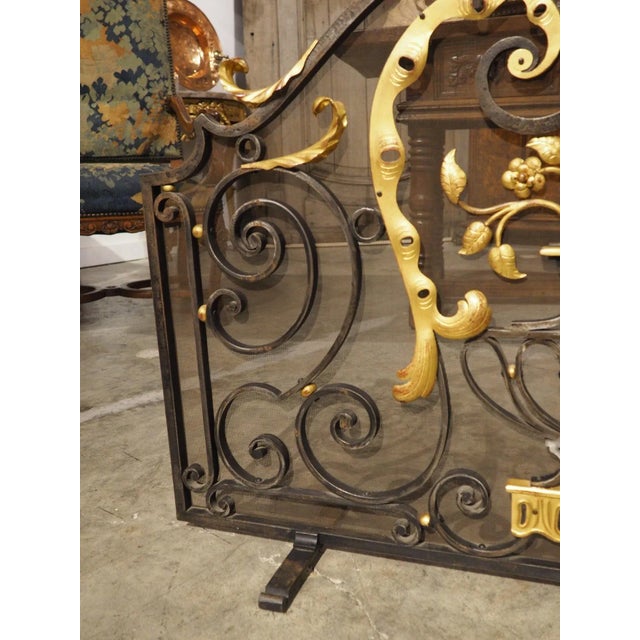 Black 1950s French Wrought Iron Firescreen With Gilt Highlights, Signed Bataillars For Sale - Image 8 of 18