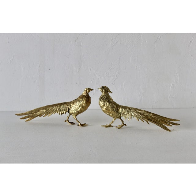 Vintage Italian Decorative Sculptural Goldtone Male Female Pheasants Mid Century-a Pair For Sale In Miami - Image 6 of 16