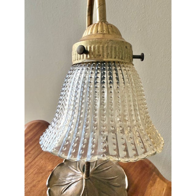 Brass Mid 20th Century Gooseneck Lily Pad Lamp With Glass Shade For Sale - Image 8 of 10