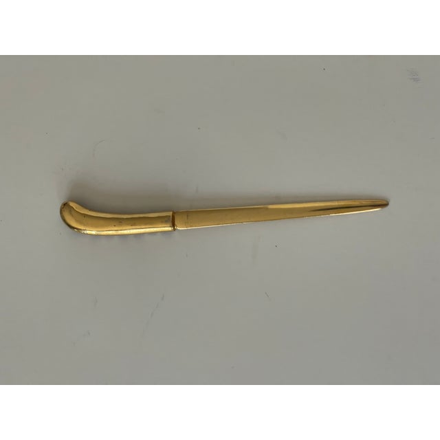 Shabby Chic Vintage Brass Gilded Enamel Letter Opener For Sale - Image 3 of 4