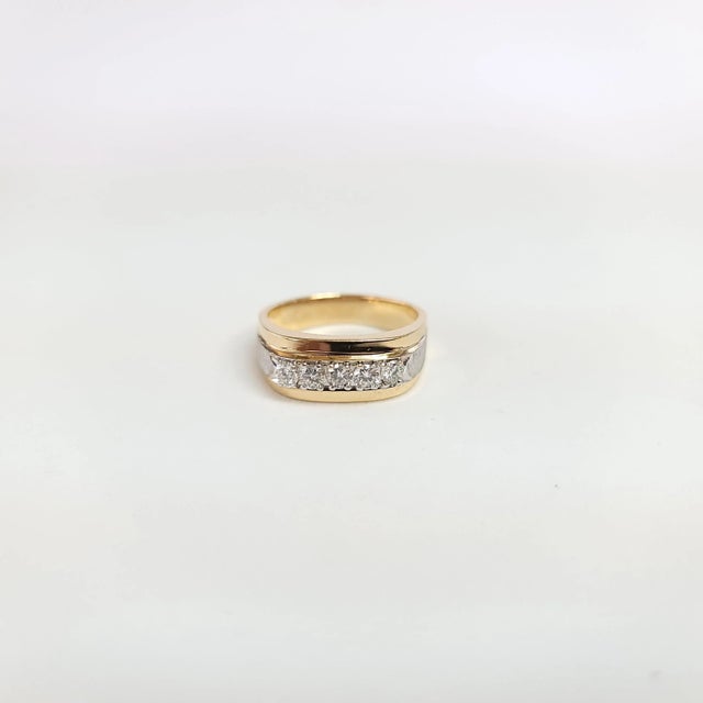 Contemporary Diamond Band with Brushed Satin Finish .75cttw 14k Two-Toned Gold, Size 3 For Sale - Image 3 of 4