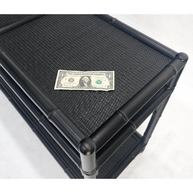 Black Lacquer Bamboo Rattan 60" Long Console Sofa Table Bloomingdale's MINT! For Sale - Image 6 of 14