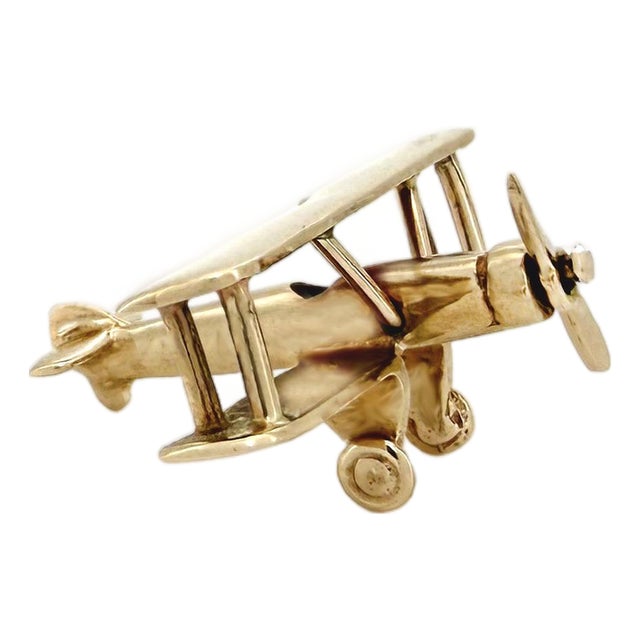 Vintage 14k Articulating Airplane, Biplane Charm, Pendant For Sale