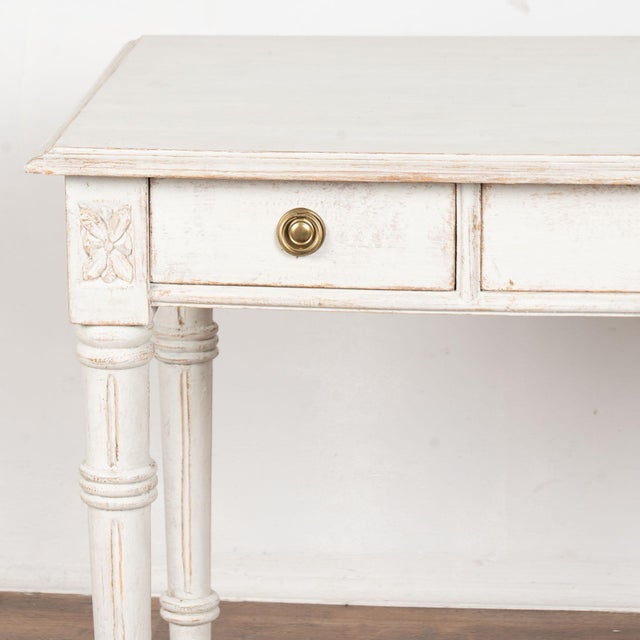 19th Century Swedish White Gustavian Three Drawer Side Table or Desk For Sale - Image 9 of 16