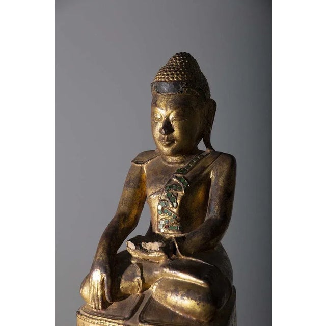 Gold Burmese Artist, Mandalay Buddha, 19th Century, Lacquered Wood For Sale - Image 8 of 9