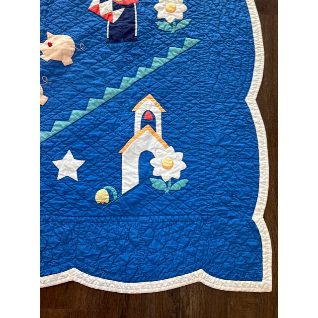 1930s Antique Handmade Dutch Folk Art Applique Child’s Nursery Quilt Textile Art For Sale - Image 10 of 14