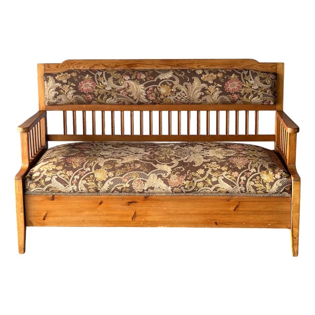 Antique 19th Century Central Europe Pine Bench Fold-Out Daybed With Hidden Storage For Sale
