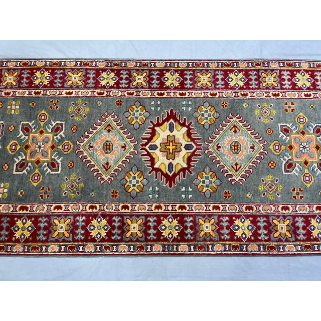 Gray and Red Tribal Wool Runner Rug With Geometric Medallions, 2'11" X 9'10" For Sale - Image 6 of 16