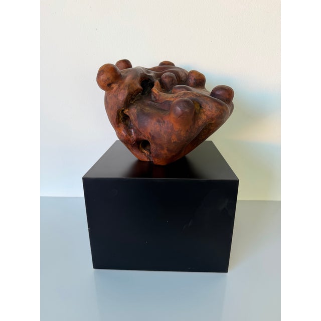 1980s 1980’s Vintage Hand-Carved Burlwood Abstract Sculpture on Black Laminate Base For Sale - Image 5 of 12