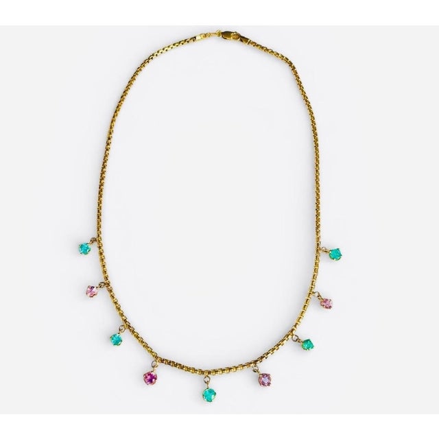 2020s Emerald & Pink Spinel Fringe Necklace, 14k Gold For Sale - Image 5 of 10