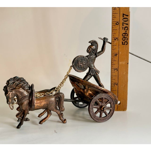 Vintage Bronze Roman Warrior in Chariot Pulled by Two Horses Sculpture For Sale - Image 10 of 11