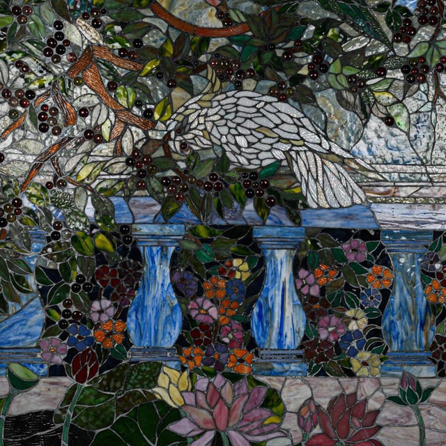 Wood 20th Century Mural Stained-Glass Panel With Hand-Carved Mahogany For Sale - Image 7 of 7