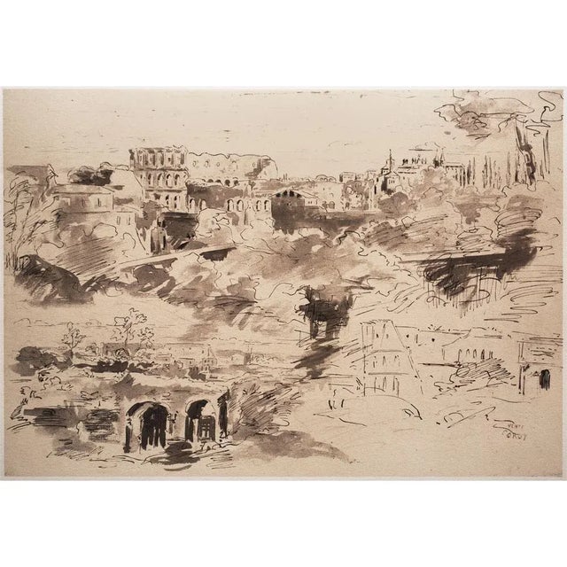 An excellent vintage monochrome print after pen and India wash Sketches for the painting of the Colosseum from Various...