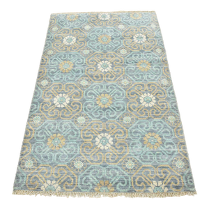 Modern Gray Wool Oriental Hand-Knotted Rug 4' X 6'2''