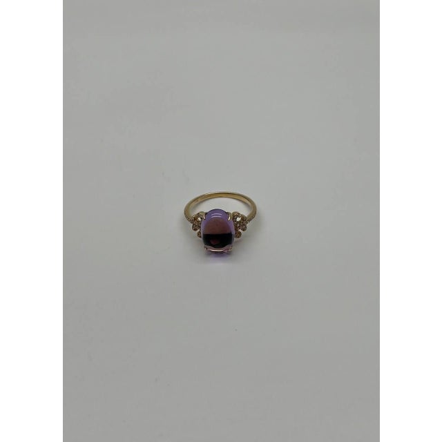 Oval Cabochon Pink Violet Amethyst 14k Diamond Statement Unique Ring, Size 6.75 For Sale In Washington DC - Image 6 of 13