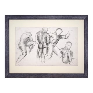 Vintage Art Deco Era Male Nude Charcoal Figure Study Drawing by William B Pattengill 1934 For Sale