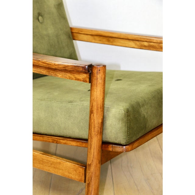 Vintage Wooden Armchair in Yellow-Olive from Z. Baczyk For Sale - Image 11 of 12
