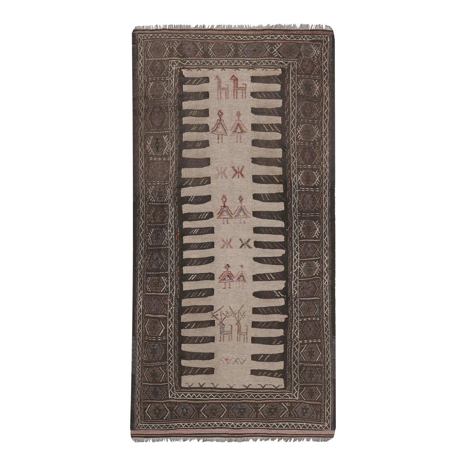 Vintage Turkish Animal Pictorial Sumac Rug 3'3'' X 5'11'' | Chairish