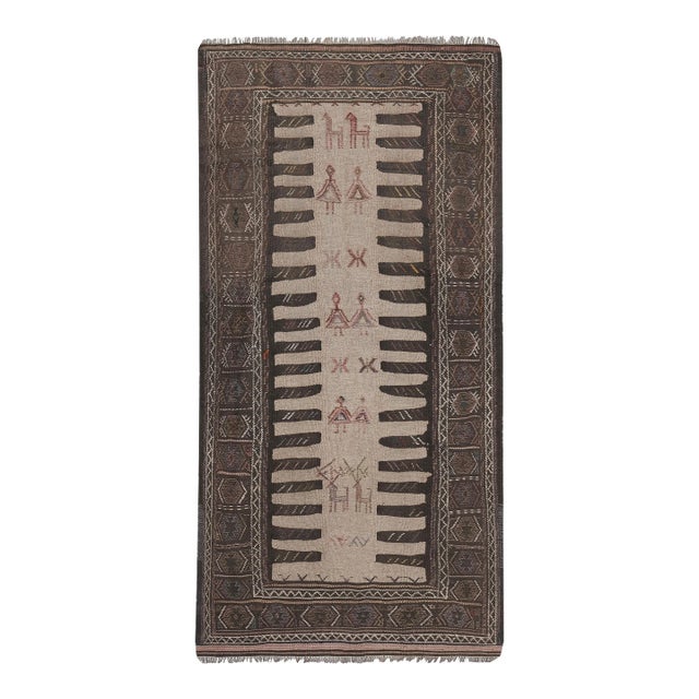 Vintage Turkish Animal Pictorial Sumac Rug 3'3'' X 5'11'' For Sale