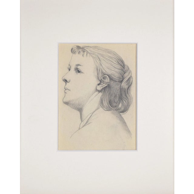 19th Century classical portrait drawing of a woman. From a portfolio of drawings by an English artist dated 1885. Graphite...