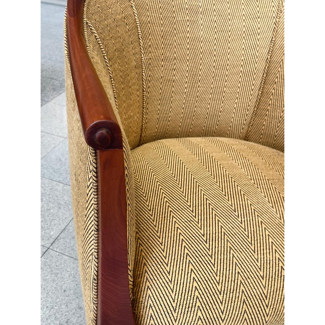 Danish Art Deco Mahogany Lounge Chairs in Donghia Gold Chevron - A Pair For Sale - Image 9 of 15