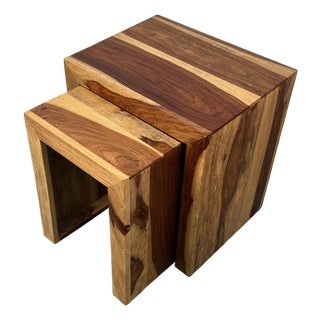 Pair of Mid 20th Century Solid Sheesham Wood Waterfall Side Tables For Sale