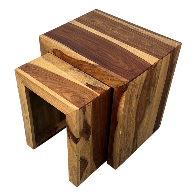 Pair of Mid 20th Century Solid Sheesham Wood Waterfall Side Tables For Sale