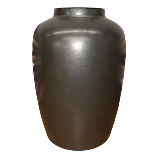 Smokey Storm Grey Ceramic Vase with Bold Silhouette For Sale