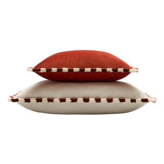 Couple Bicolor Happy Cushion in White and Brick Velvet from Lo Decor, Set of 2 For Sale