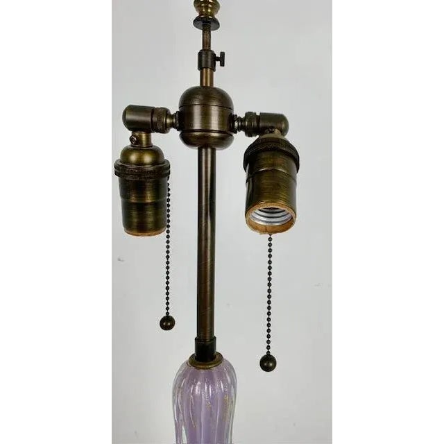 Glass 1950s Soft Lavender/ Gold Flecked Venetian Blown Glass Table Lamp For Sale - Image 7 of 12