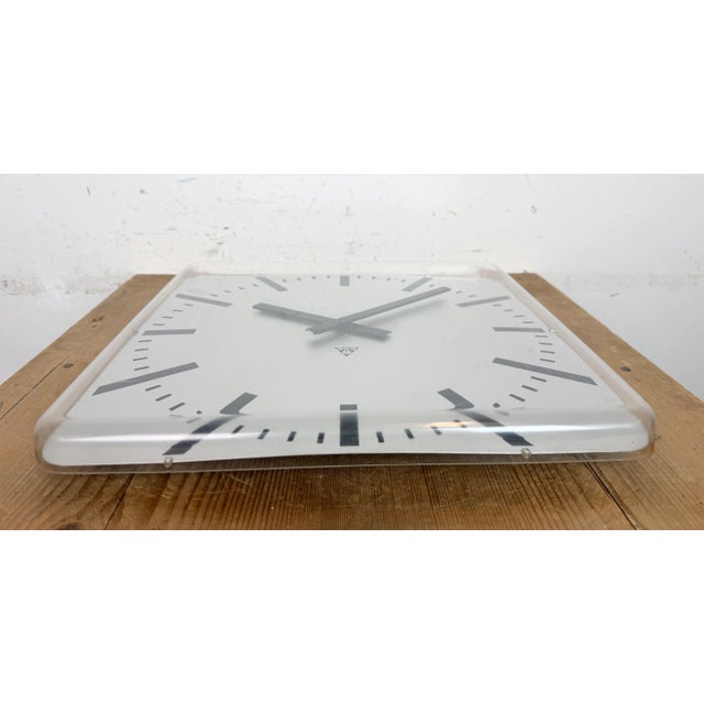 Silver Vintage Square Office Wall Clock from Pragotron, 1980s For Sale - Image 8 of 14