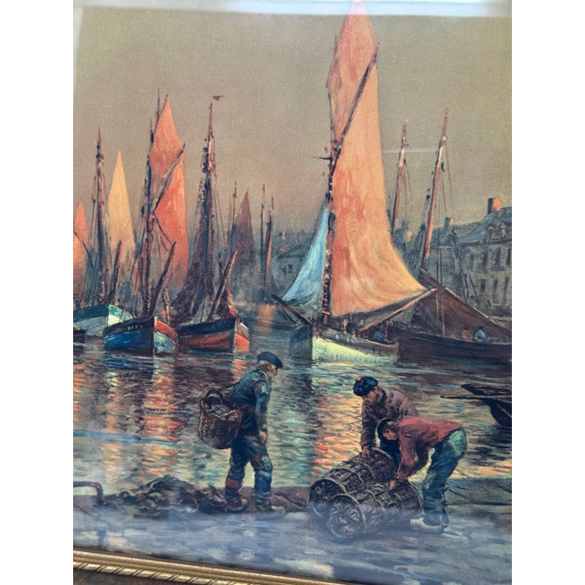 Antique Georges Maroniez “Fishing Port at Twilight” Maritime Print in Gilt Frame For Sale In Seattle - Image 6 of 12