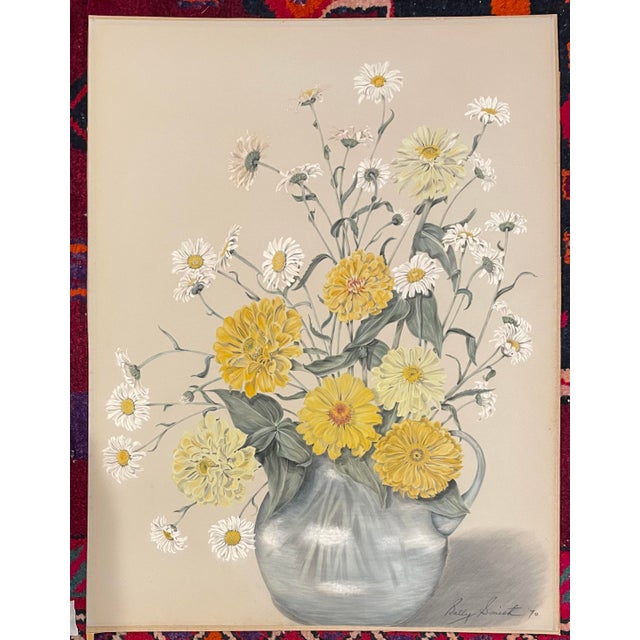 1970s 1970 Sally Smith Floral Still Life Pastel For Sale - Image 5 of 6