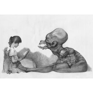 Storytime by Allen Williams | Graphite on Strathmore Medium weight drawing paper of a girl reading to a creature For Sale
