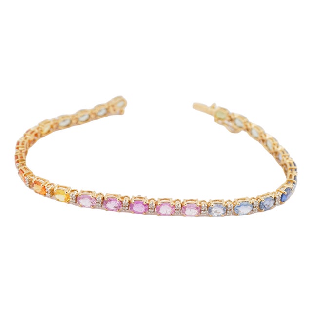 Natural multi sapphire 6.98cts & diamond 0.36cts bracelet in 18k gold For Sale