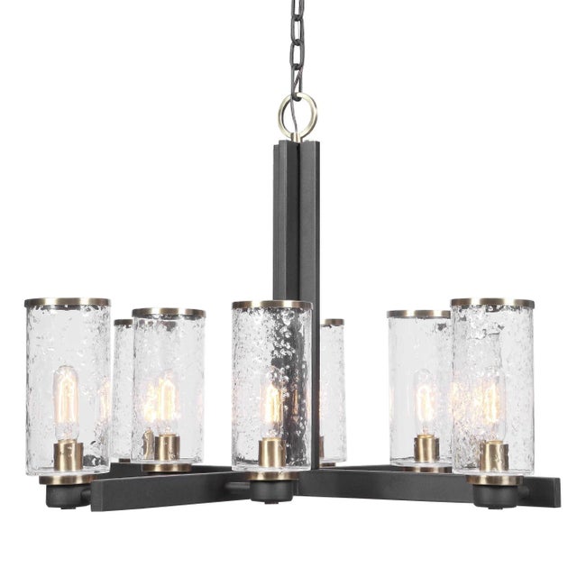 Industrial Chandelier Black and Brass For Sale - Image 4 of 10