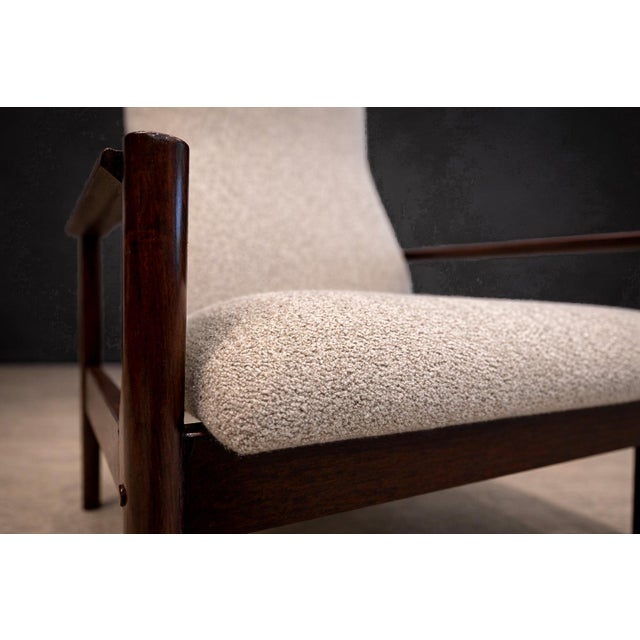 Mid-Century Modern Tall Armchair in Imbuia Wood & Grey Bocule, Michel Arnoult, 1960s - Lot 154A For Sale - Image 3 of 16