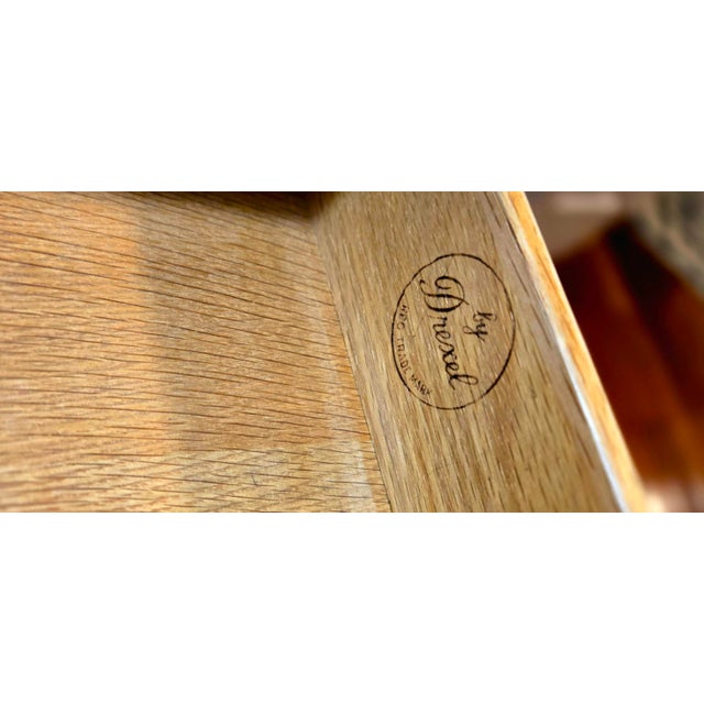Mid-Century Modern Vintage "By Drexel" Europa Walnut Nightstand | Dovetail Drawer + Original Brass Hardware For Sale - Image 3 of 8