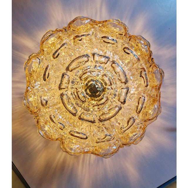 Vintage Ceiling Light in Brass and Textured Amber Glass by Helena Tynell for Glashütte Limburg, 1960s For Sale - Image 6 of 18