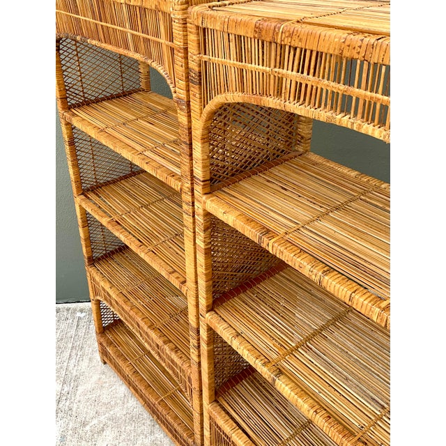 Vintage Woven Rattan Low Etagere - Set of 2 For Sale - Image 4 of 12