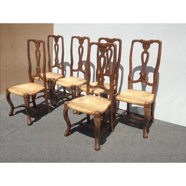 Set of Eight Vintage French Country Rush Seat Dining Chairs For Sale - Image 4 of 16