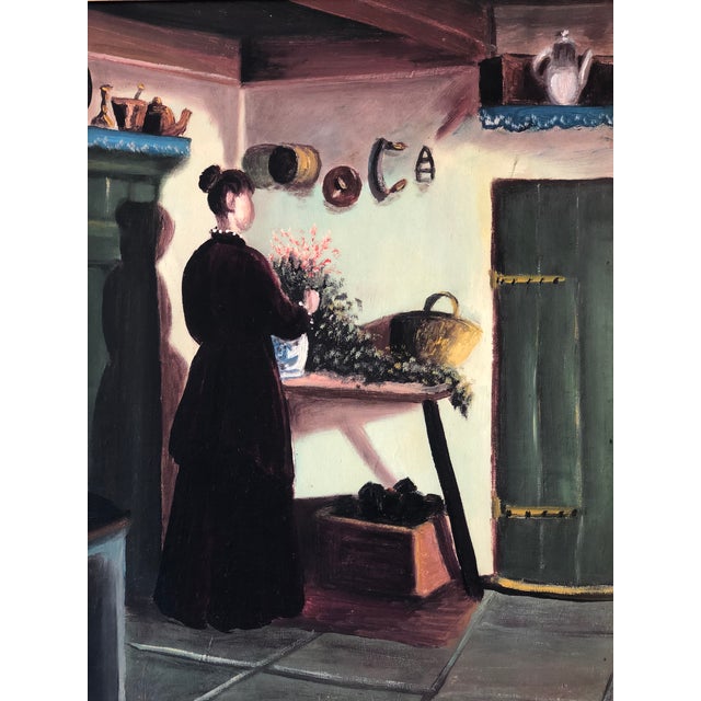 Green Vintage Original Cottage Oil Painting: Framed Interior Flower Art - Unsigned Artist For Sale - Image 8 of 14