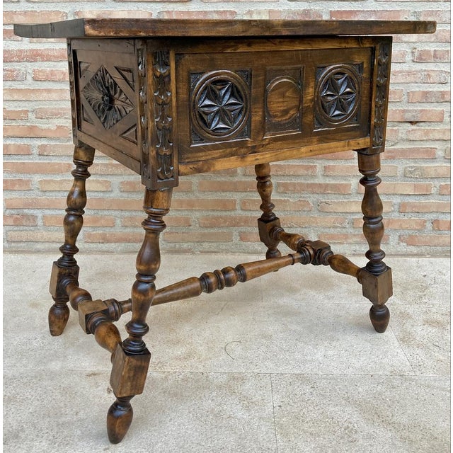 Antique Spanish Baroque Walnut Side Table with Carved Frame, 1890s For Sale - Image 4 of 17