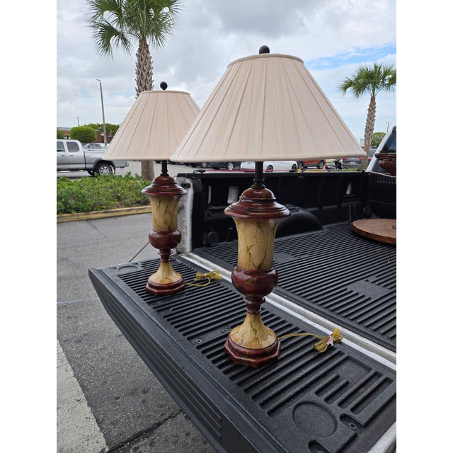 1990s Theodore Alexander Attributed Faux Marble Neoclassical Wood Lamps For Sale - Image 15 of 18